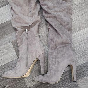 Grey Mid-Calf Slouchy Boots